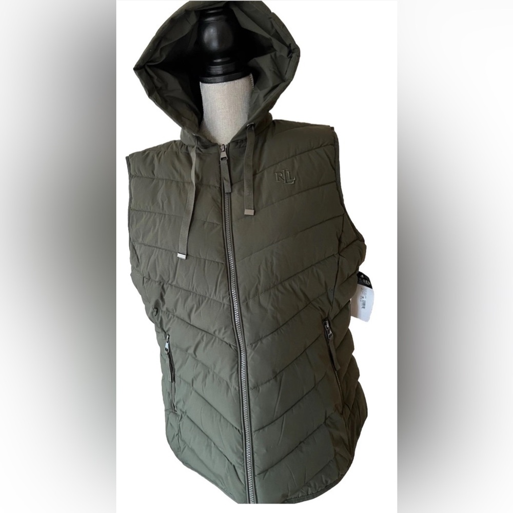 NWT Lauren Ralph Lauren Women's Stretch Hooded Insulated Puffer Vest L